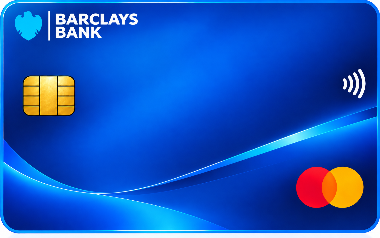 Carte bancaire bleue Baclays Bank avec puce dorée et paiement sans contact